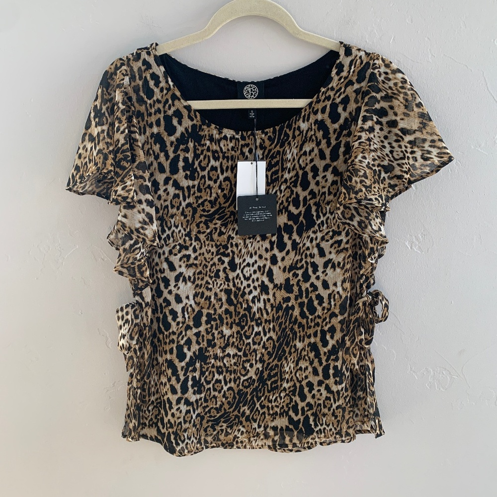 Bobeau Patterned Side Tie Blouse S